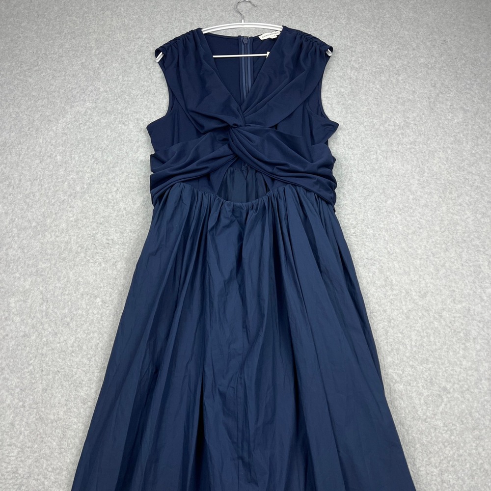 NEW Banana Republic Mixed Media Cutout Midi Dress Womens XL Tall Navy Blue Twist